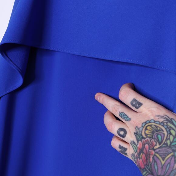 JENNIFER TATTANELLI Cold Shoulder Mini Shift Dress Blue Cape Women's 40/ US 8 - Picture 9 of 10